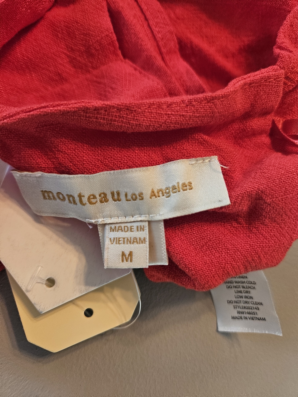 Monteau Red Ruffle Tie-Front Ruffle Strap Crop Top Linen Blend - Picture 5 of 7
